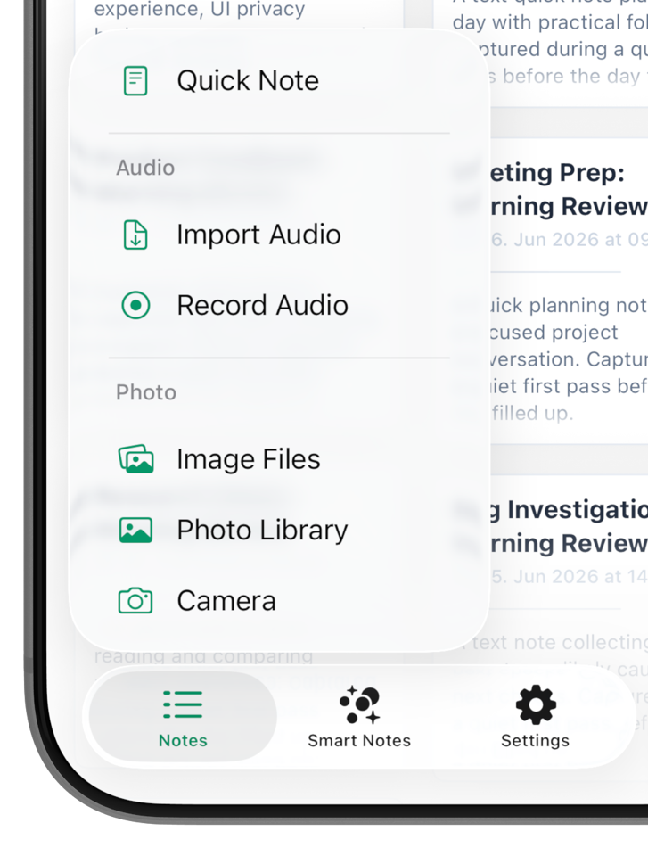 Nota capture screen showing multiple input sources