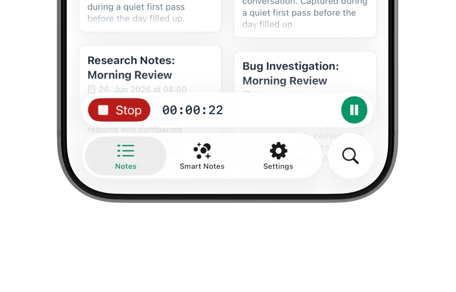 Nota recording capture screen