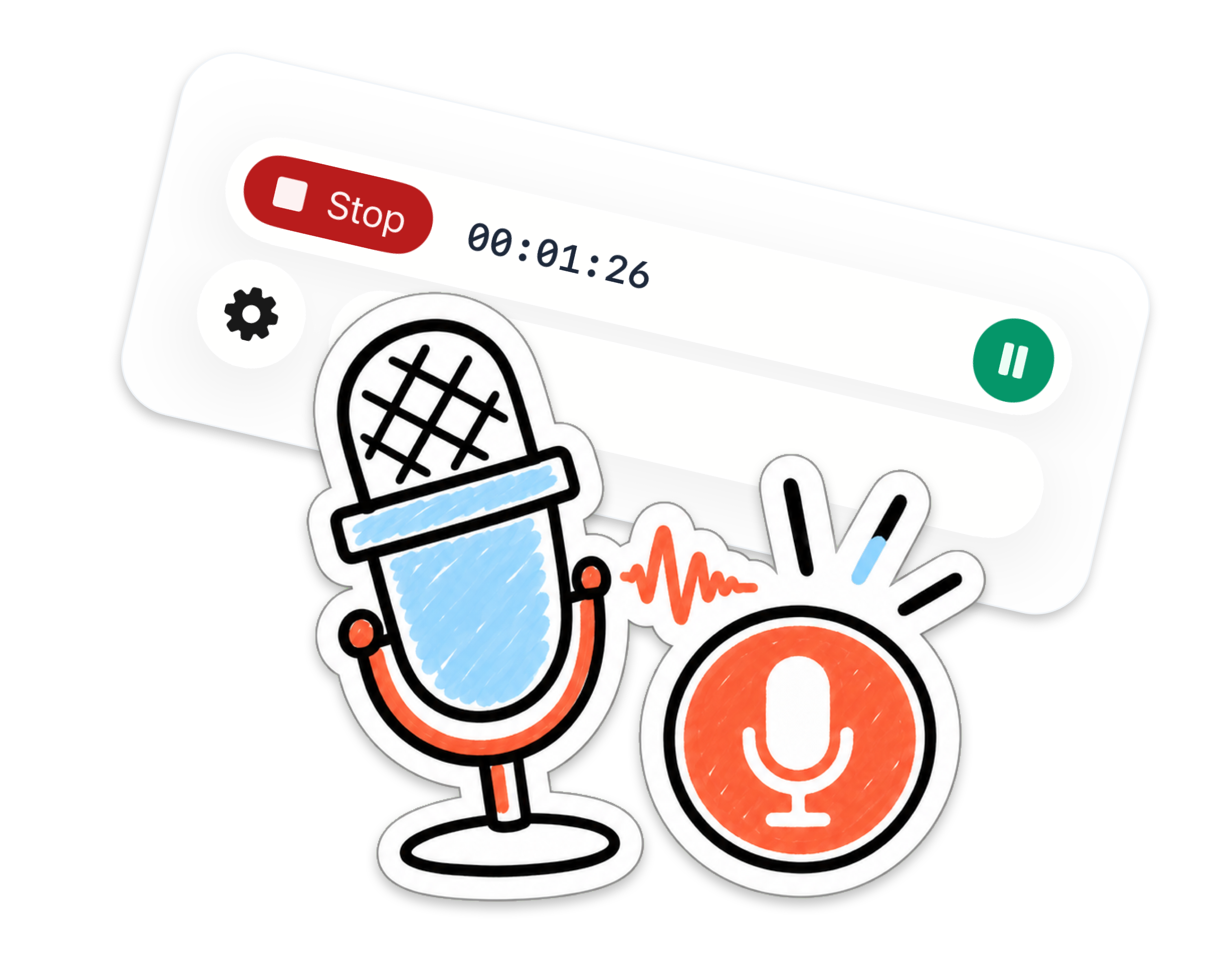 Voice recording controls in Nota with microphone illustrations